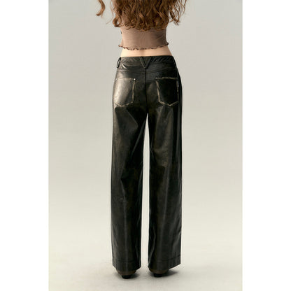 Via Pitti Cross Waist Distressed Leather Pants Black