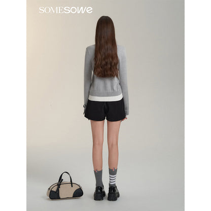 SomeSowe Contrast Color Bow Lace Up Shorts Black