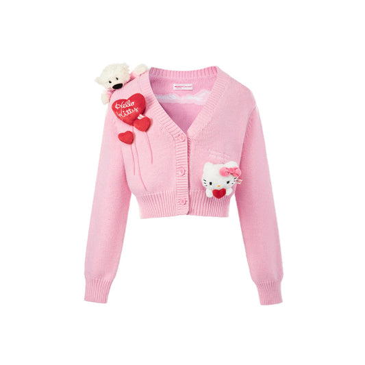 13De Marzo X Hello Kitty Heart Bear Cardigan Pink