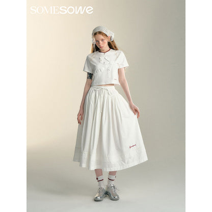 SomeSowe Lace Patchwork Casual Umbrella Skirt White