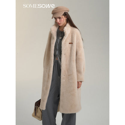 SomeSowe Fluffy Faux Mink Teddy Coat Beige