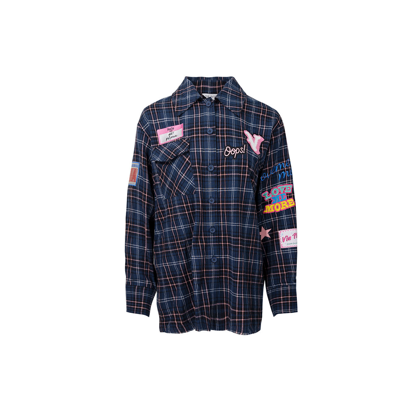 Via Pitti Multi-Color Patch Plaid Shirt Navy