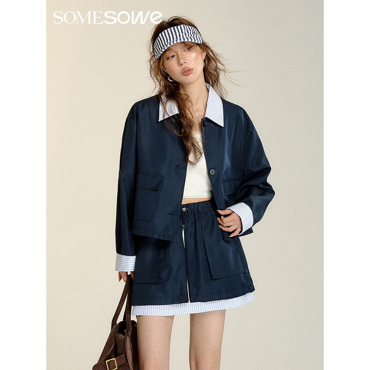 SomeSowe Fake-2-Piece Striped Patchwork Jacket