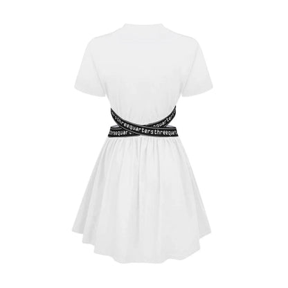 Three Quarters Cross Stretch Logo Belt Dress White