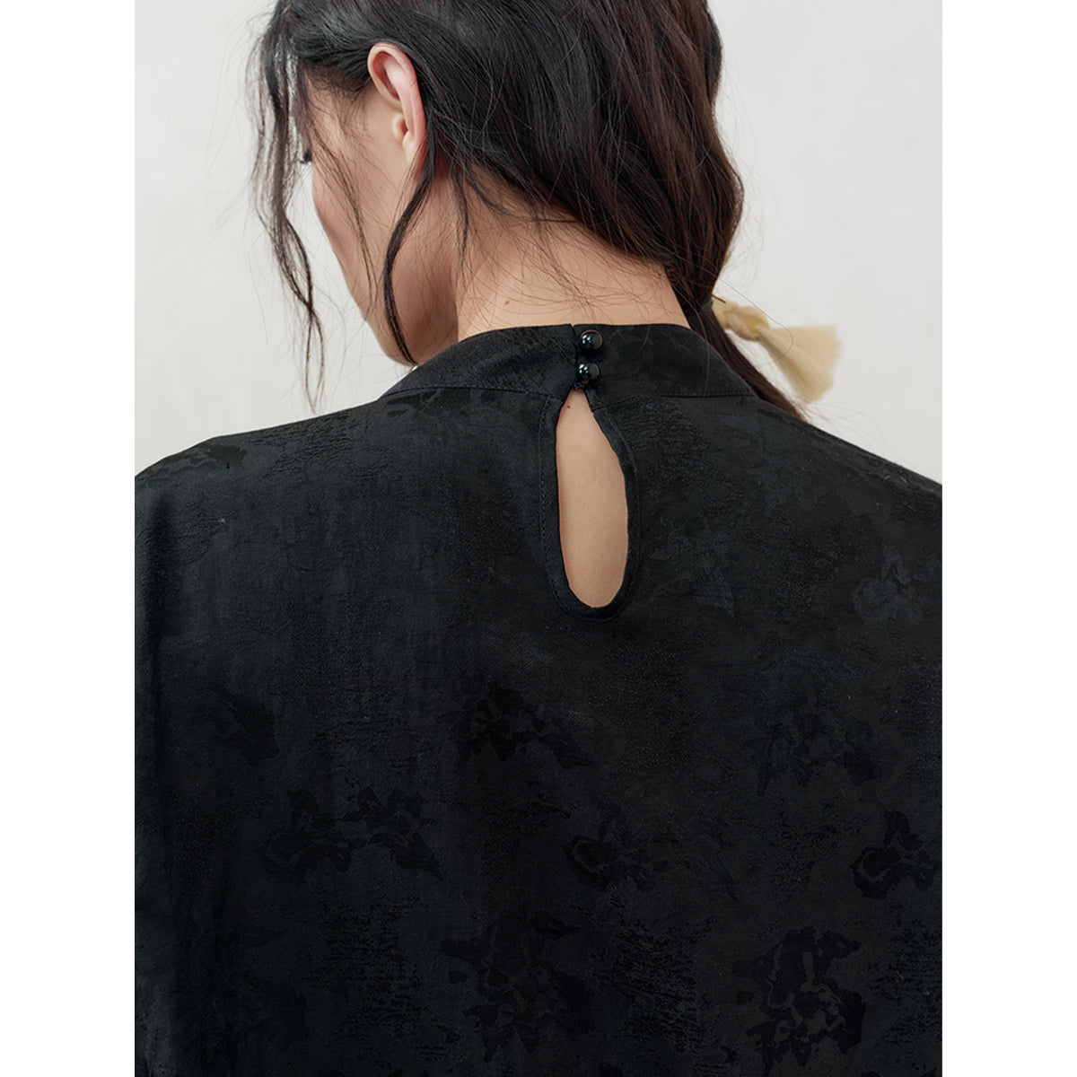 Anno Mundi Beaded Chinese-Style Jacquard Shirt Black