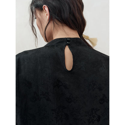 Anno Mundi Beaded Chinese-Style Jacquard Shirt Black