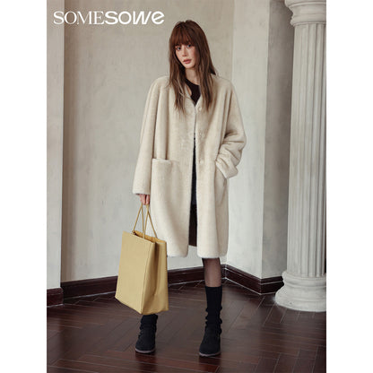 SomeSowe Fluffy Faux Mink Long Coat Khaki