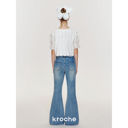 Kroche Lace Bow Lace Up Shirt Top White