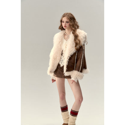 Via Pitti Rabbit Fur Faux Leather Thick Jacket