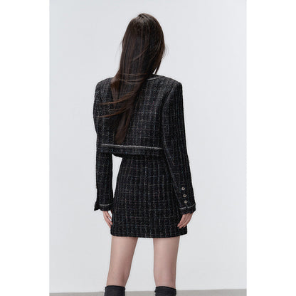 Via Pitti Jacquard Metal Button Tweed Jacket Black