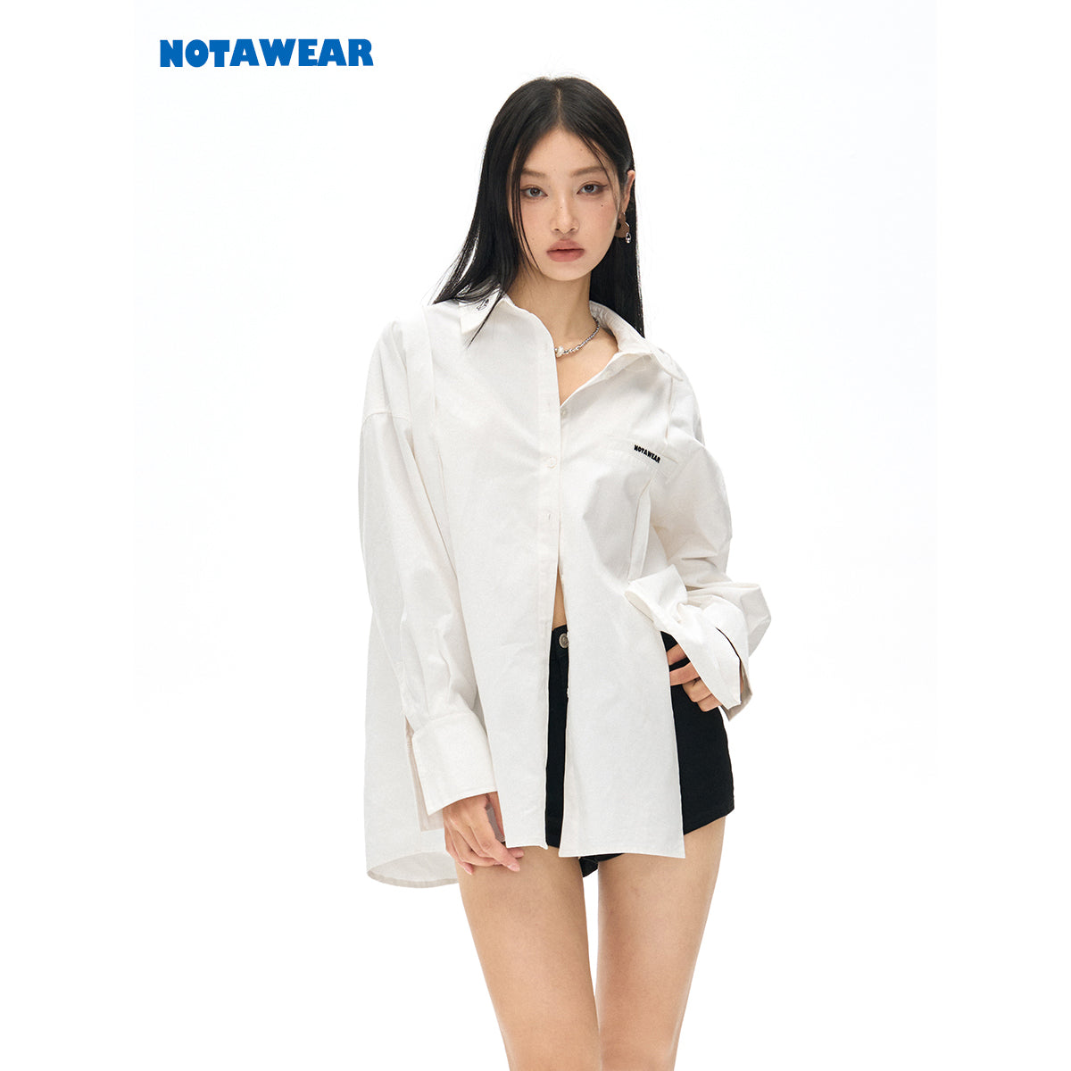 NotAwear Logo Embroidery Casual Oversized Shirt White