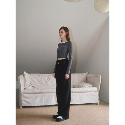 Three Quarters Logo Double Waist Straight-Leg Pants