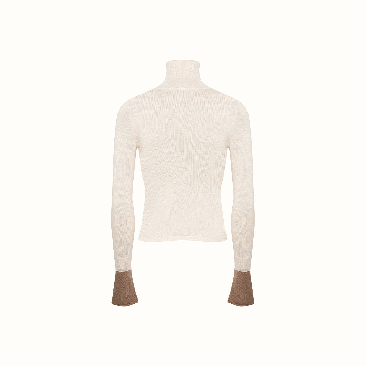 Kroche Color Blocked Cuff Woolen Knit Turtleneck Top Beige