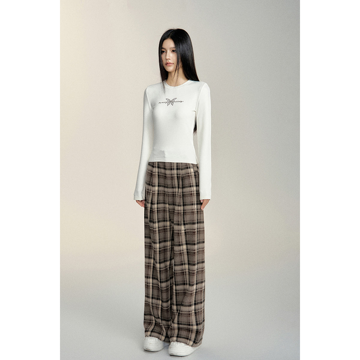 MacyMccoy Retro Plaid Loose Wide-Leg Pants