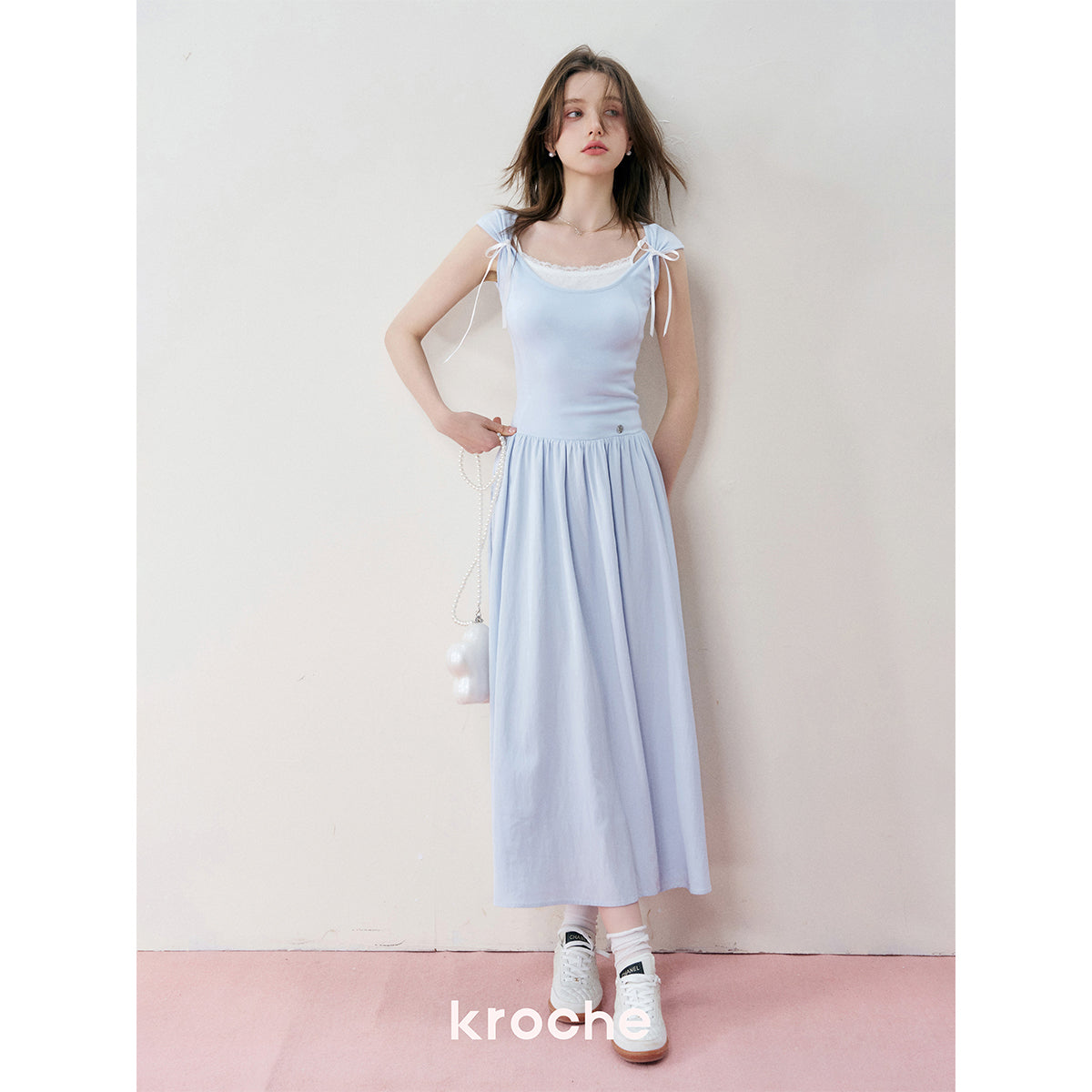 Kroche Fake-2-Piece Patchwork Casual Dress Blue