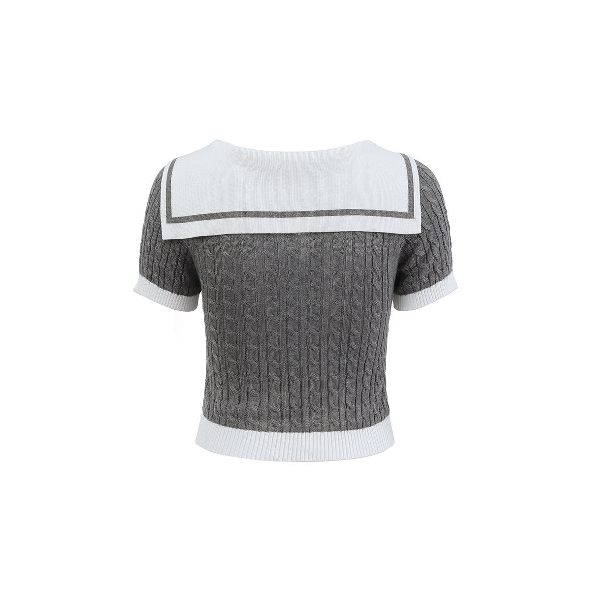 Via Pitti Embroidery Logo Sailor Collar Knit Crop Top Grey