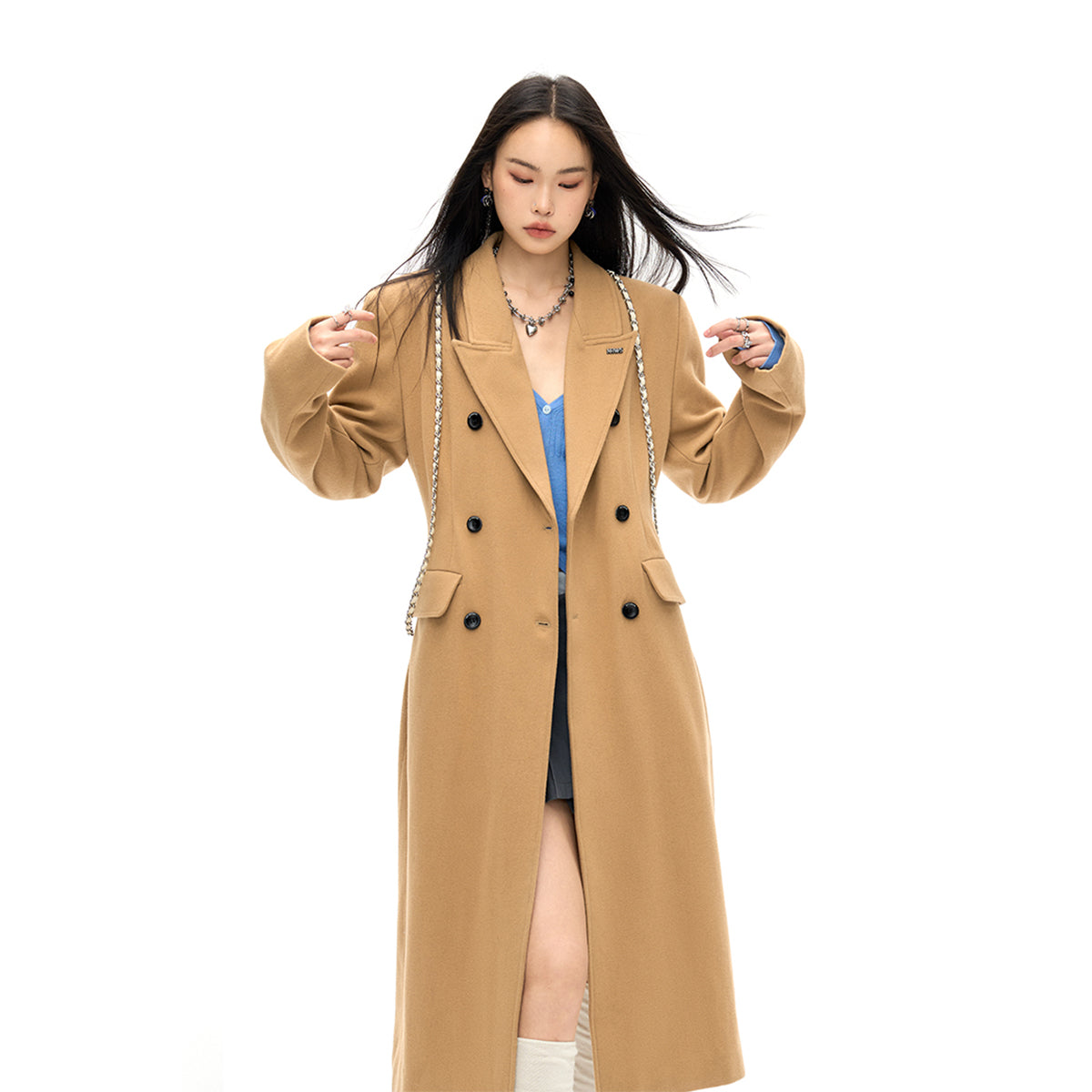 NotAwear Woolen Nipped Waist Oversized Coat Camel