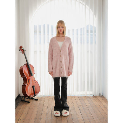 Three Quarters Alpaca Oversized Cardigan Pink