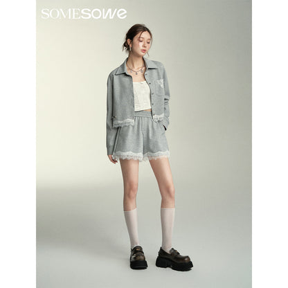 SomeSowe Lace Edge Casual Shorts Grey