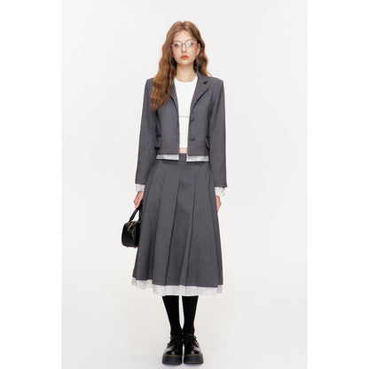 Kroche Striped Patchwork Short Suit Jacket Gray