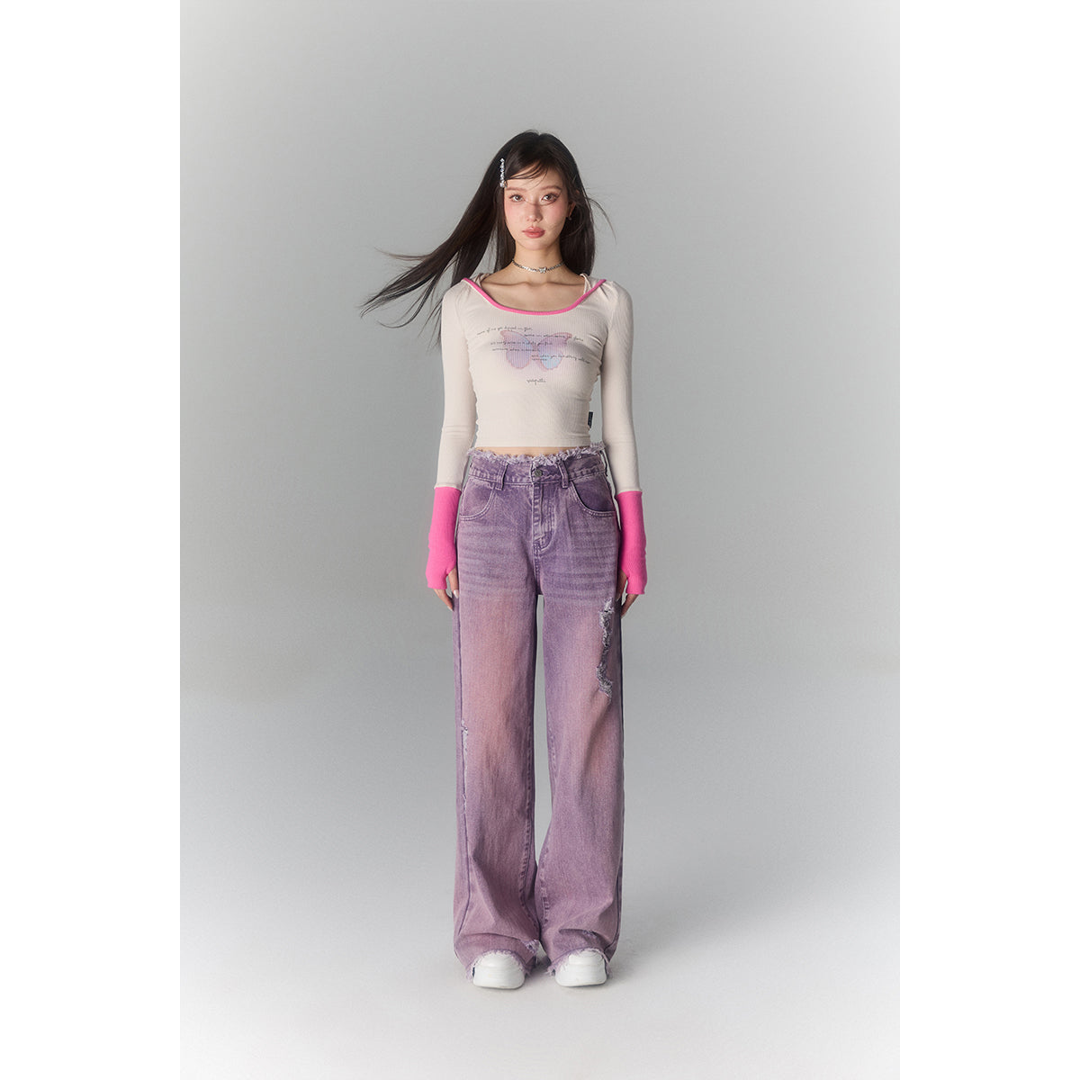 Via Pitti Rugged Low-Waist Wide-Leg Jeans Purple