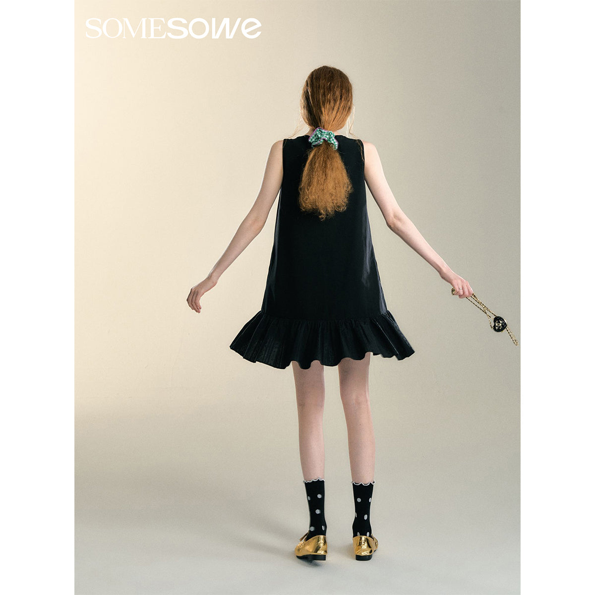 SomeSowe Bow Drawstring Cargo Vest Dress Black