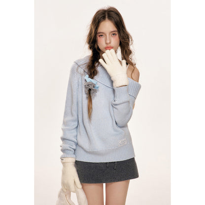 Kroche Lace Patchwork Diagonal Shoulder Woolen Sweater