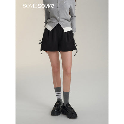 SomeSowe Contrast Color Bow Lace Up Shorts Black