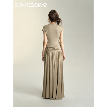 SomeSowe Heaped Ruffle Long Skirt Khaki