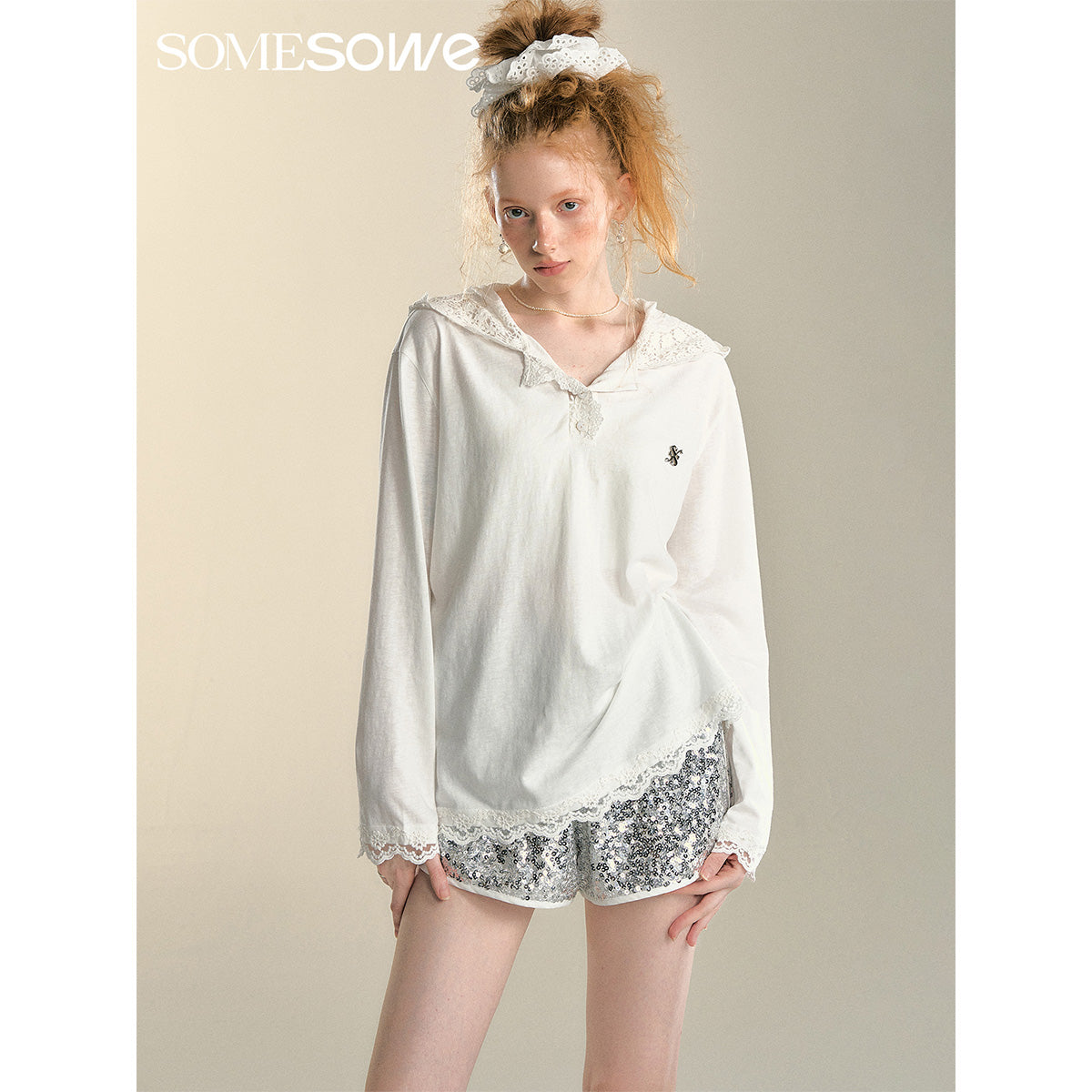 SomeSowe Drawstring Sequin Shorts Sliver