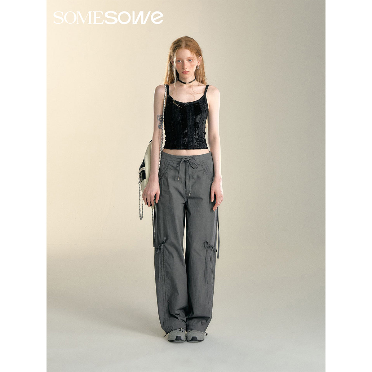 SomeSowe Bow Drawstring Cargo Pants Gray