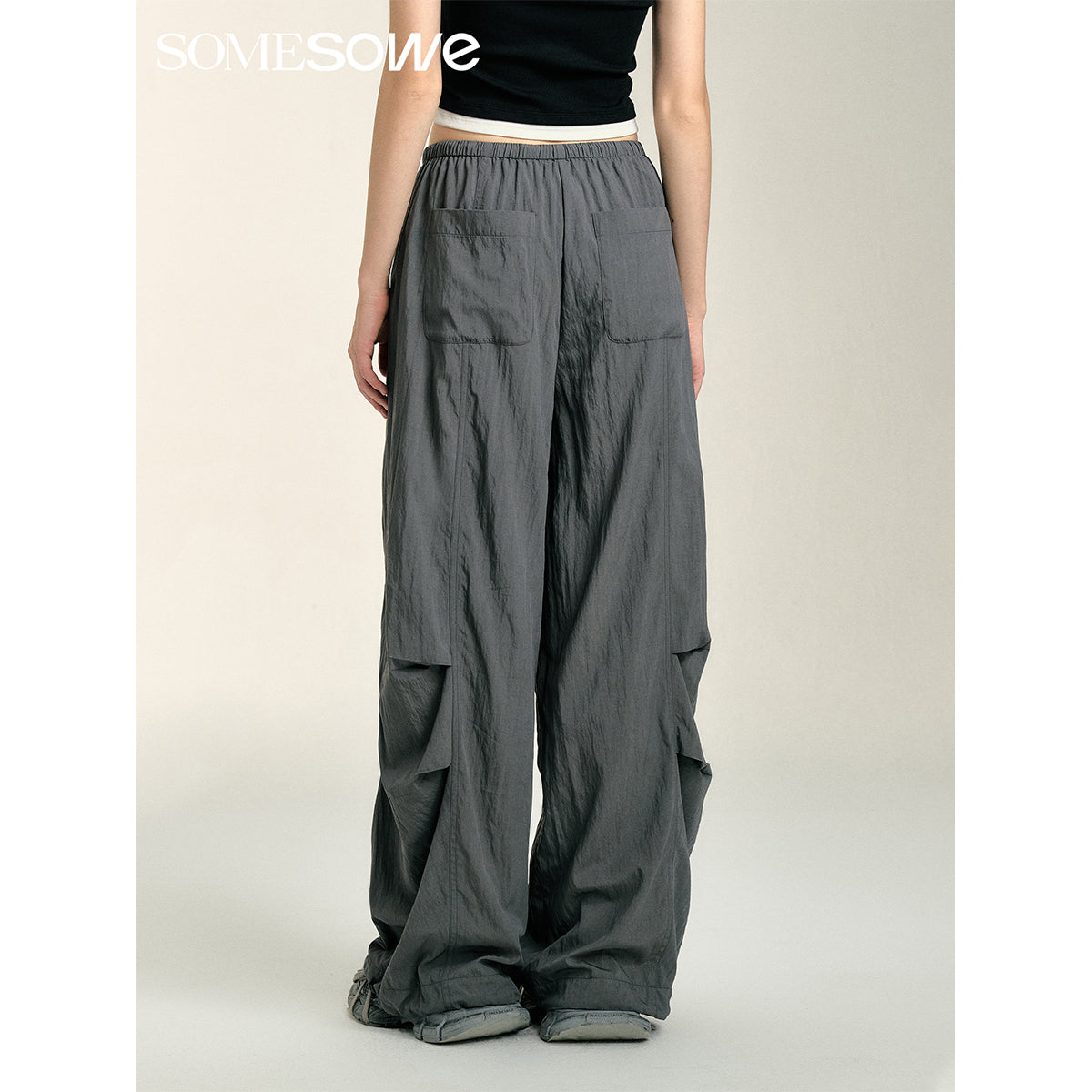 SomeSowe Patchwork Pleated Casual Pants Gray