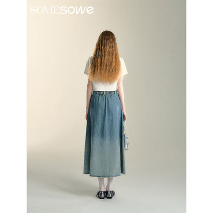 SomeSowe Gradient Stereo bow Denim Long Skirt