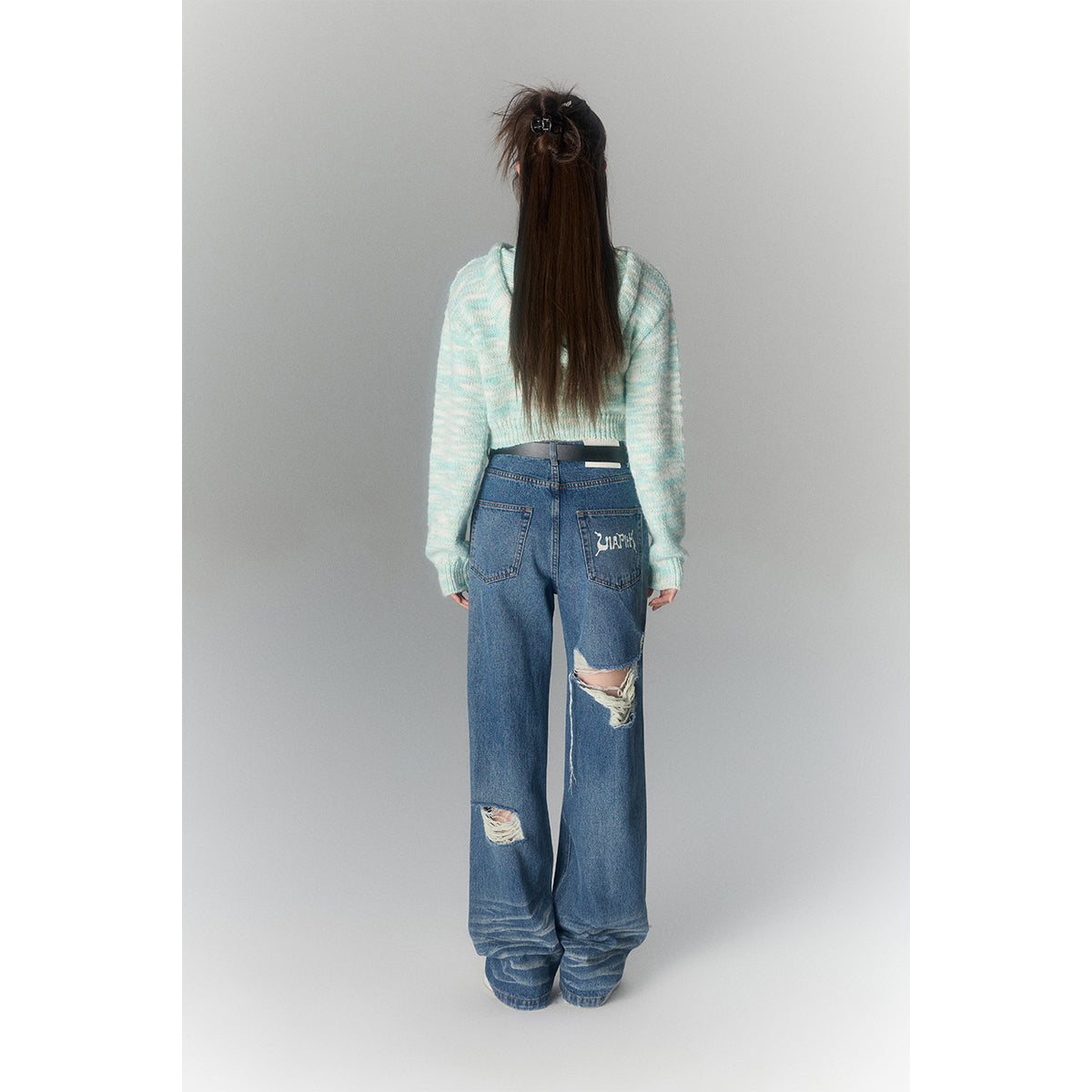 Via Pitti Destroyed Printed Logo Wide-Leg Jeans