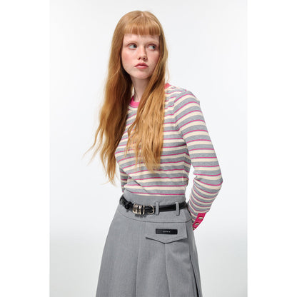 Alexia Sandra Striped Round Neck L/S Knit Top Grey/Pink