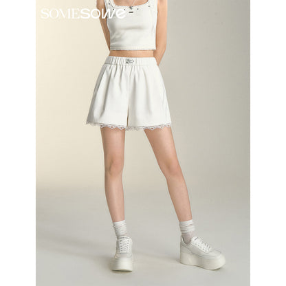 SomeSowe Lace Edge Casual Shorts White