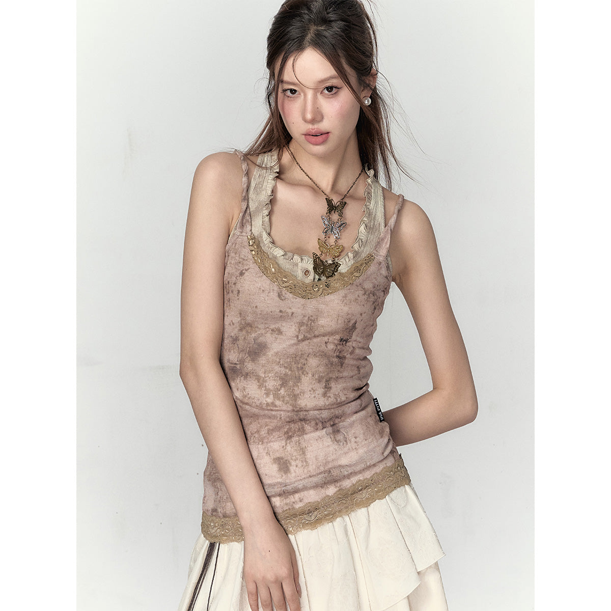 Via Pitti Lace Patchwork Slip Vest