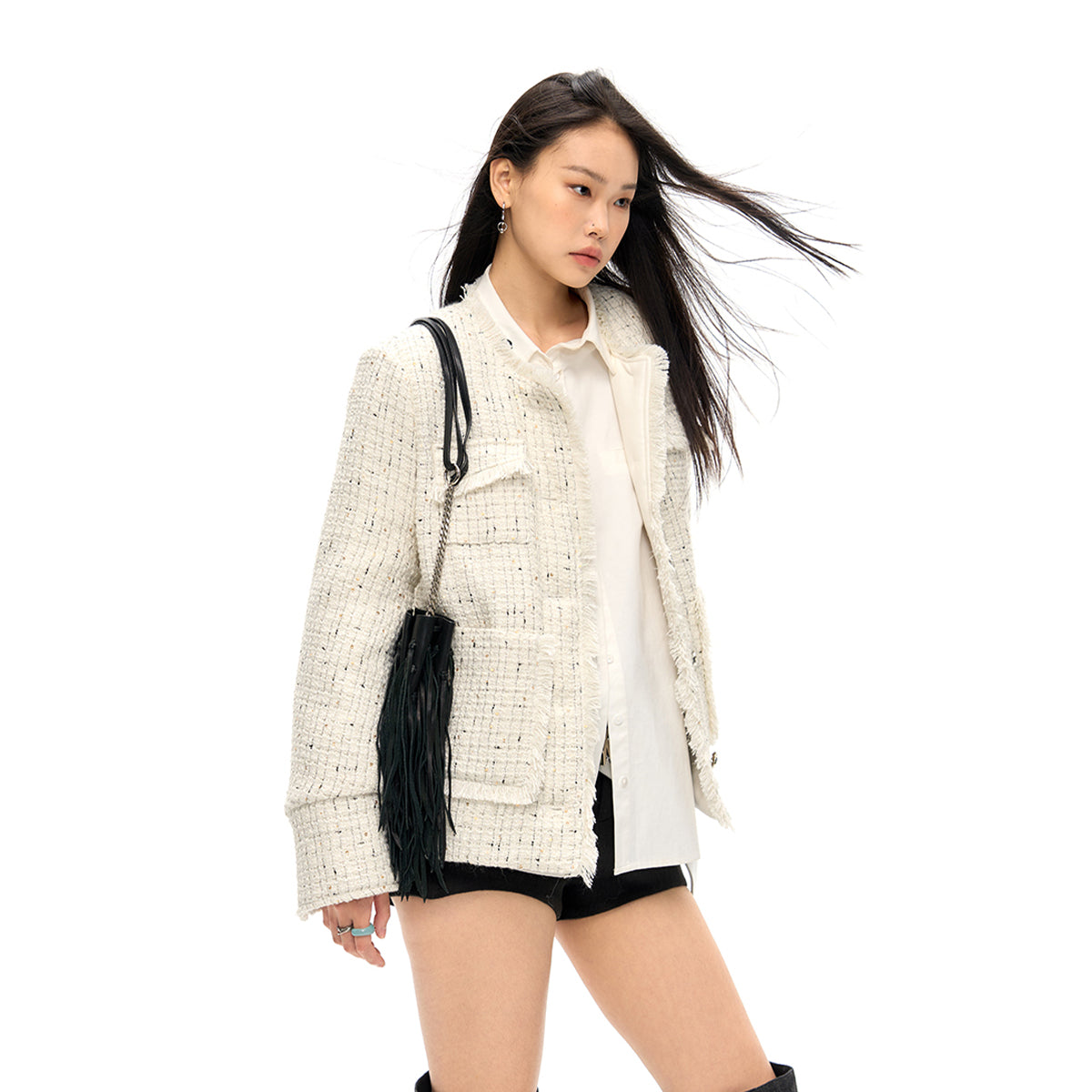 NotAwear Tassel Woolen Tweed Jacket White