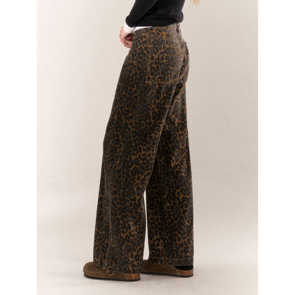 AsGony Retro Leopard High Waist Wide-Leg Pants