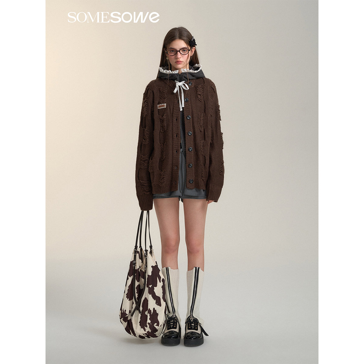 SomeSowe Vintage Destroyed Knit Cardigan Brown