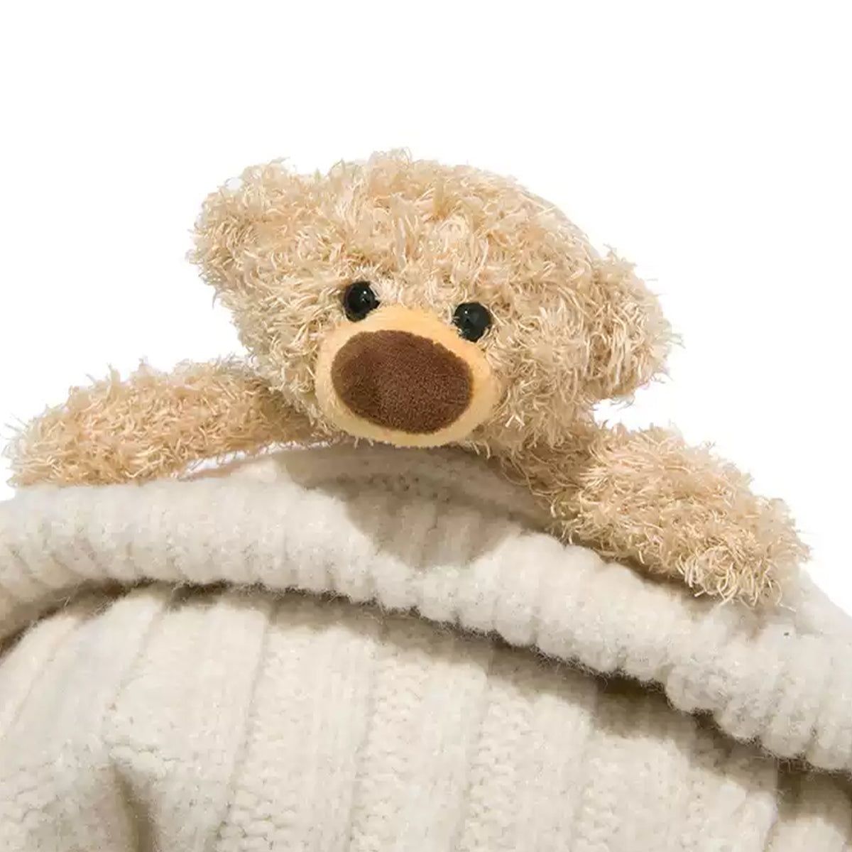 13De Marzo Plush Bear Hooded Knit Dress Sweater Beige