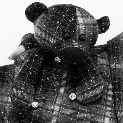 13De Marzo Bear Sparkly Drill Plaid Shirt Black