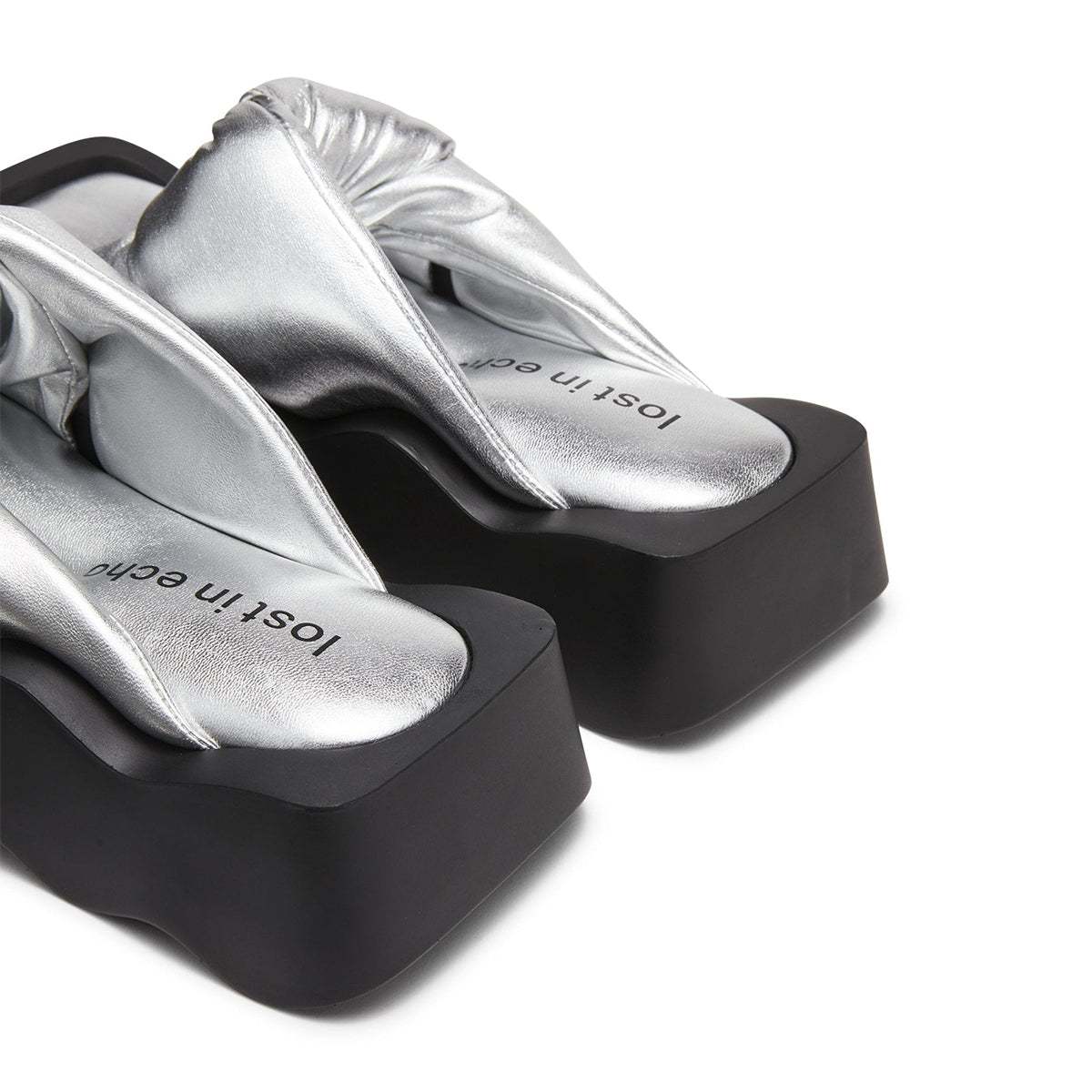 Lost In Echo Square Toe Wavy Bottom Kink Slippers Silver