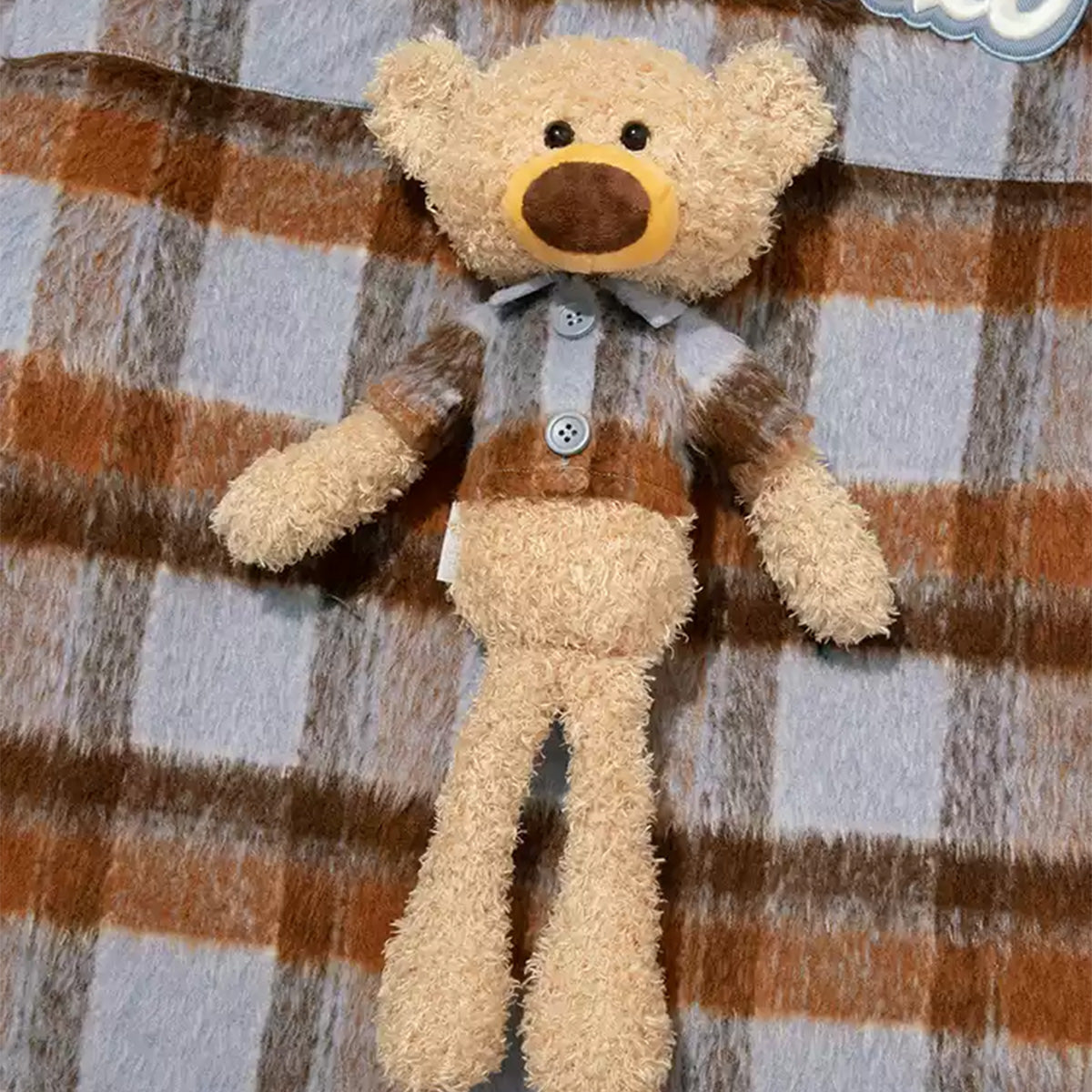 13De Marzo Plush Bear Plaid Furry Shirt Blue