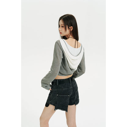 Via Pitti Color Blocked Knit Short Zip Hoddie Grey