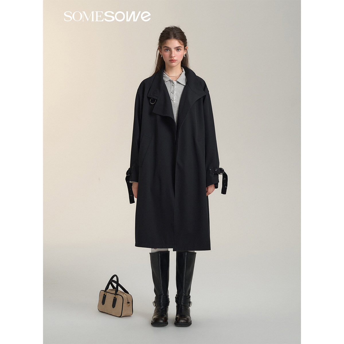 SomeSowe Floral Patchwork Casual Silhouette Coat Black