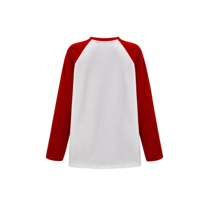 Three Quarters Color Blocked Rhinestone Logo L/S Tee Red