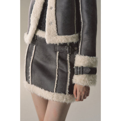 Via Pitti Suede Short Puffer Skirt Grey