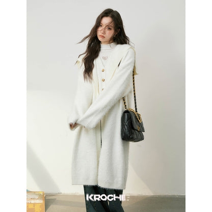 Kroche Faux Mink Oversized Lapel Coat White