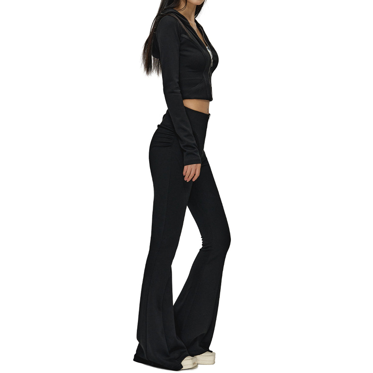 NotaWear Zipper Elastic Flare Pants Black